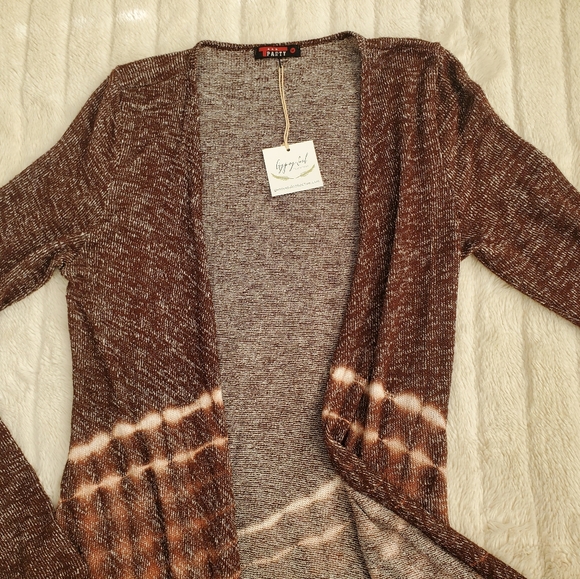 "T Party" Boho Brown Tie Dye Cardigan Duster - Picture 3 of 7